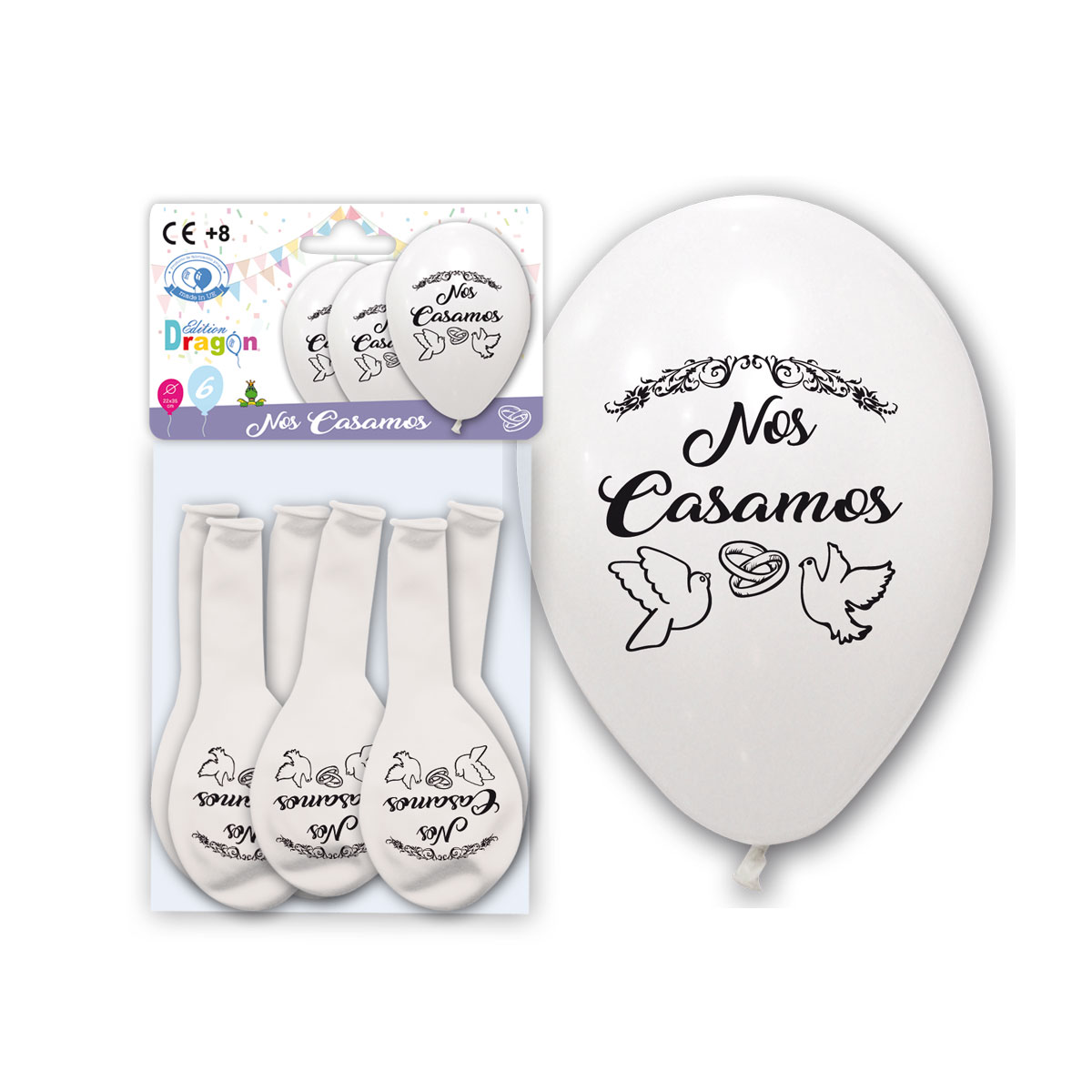 Bolsa 6 globos blancos "Nos Casamos" 22x26 cm