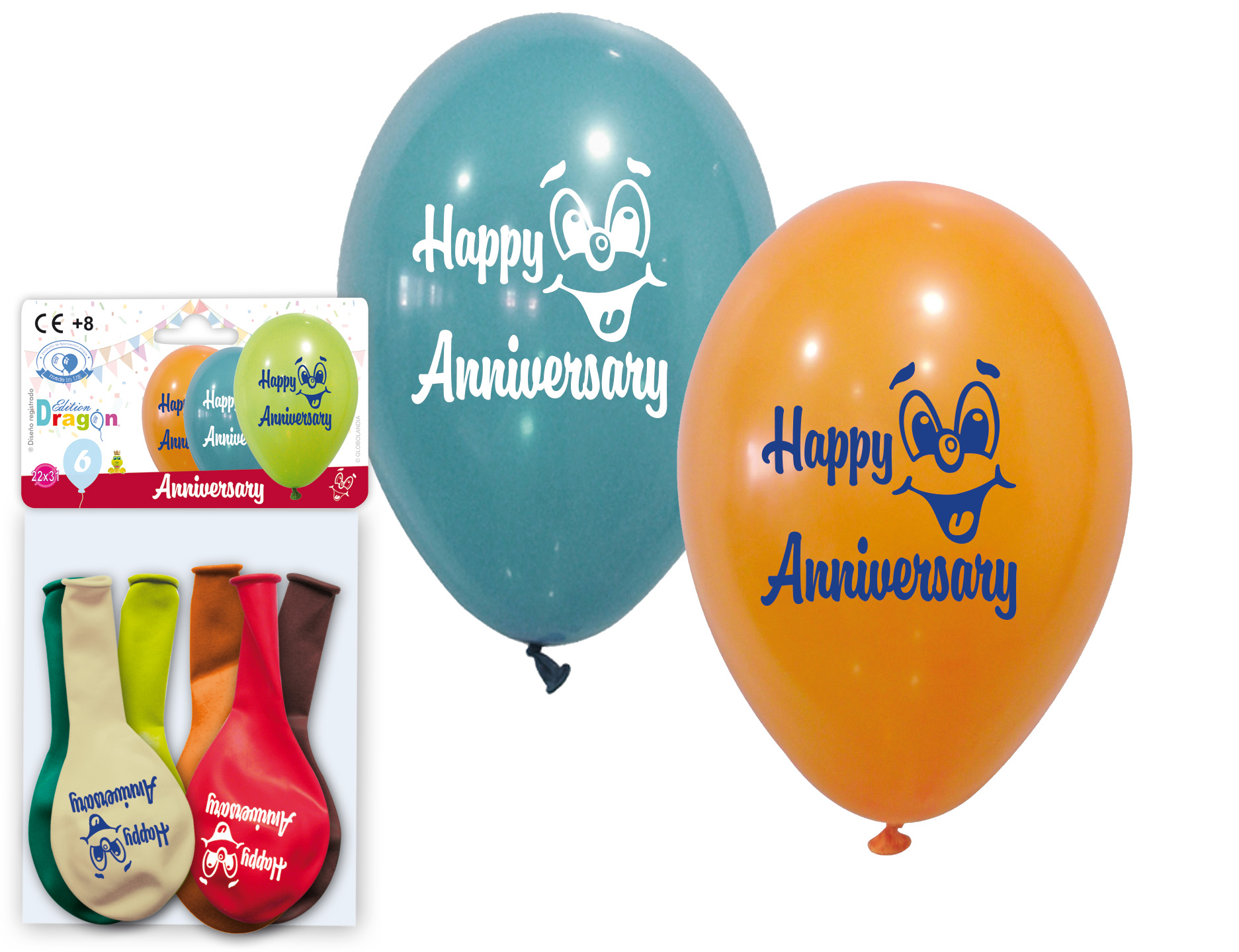 Bolsa 6 globos 10" Happy Anniversary surtidos - Edition Dragon