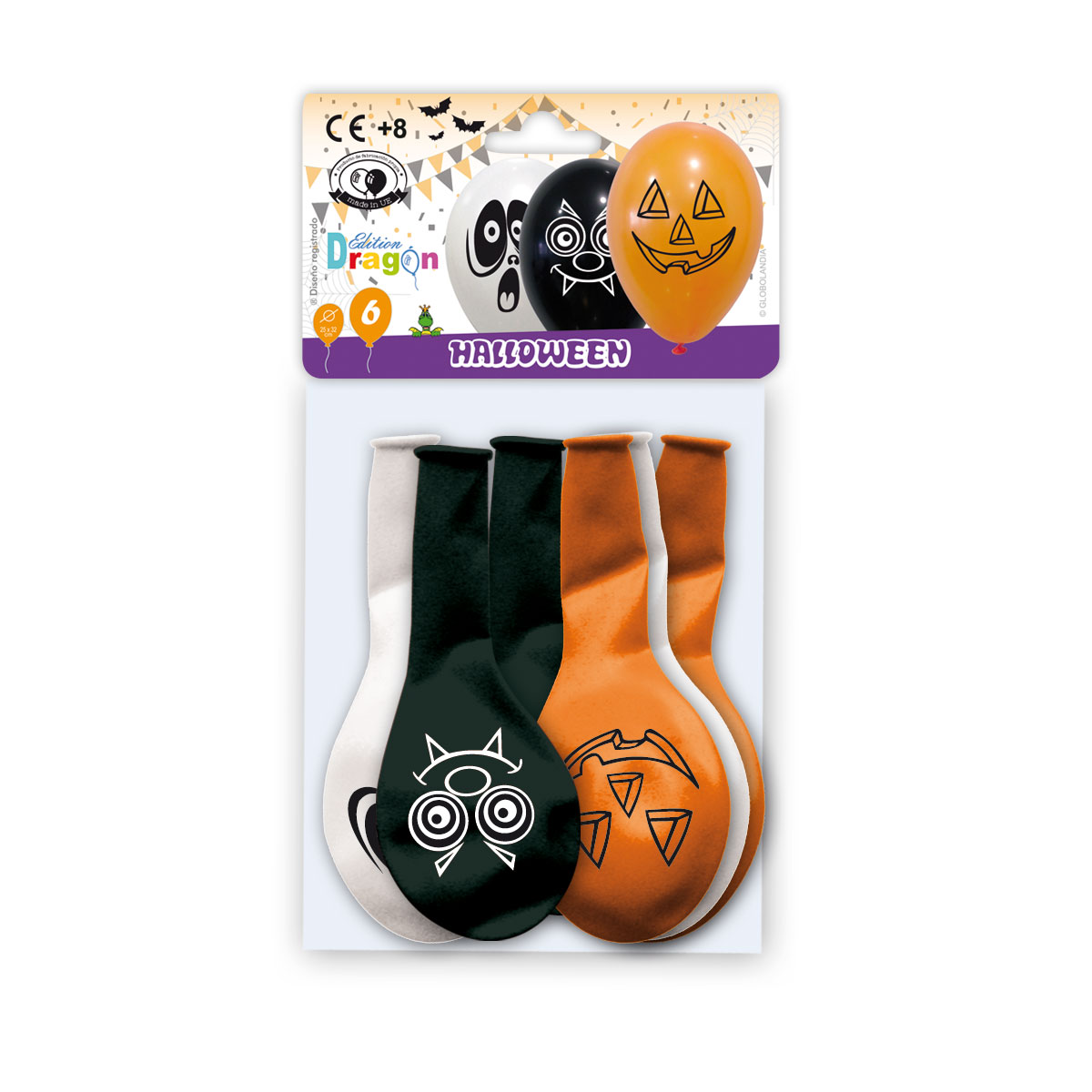 Bolsa 6 globos Halloween impresos 26 cm Edition Dragon