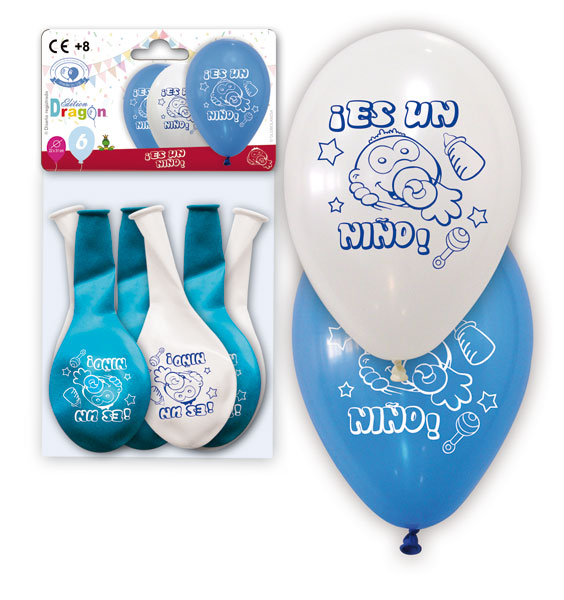 Globos ¡Es un niño! 10" azul y blanco - bolsa de 6