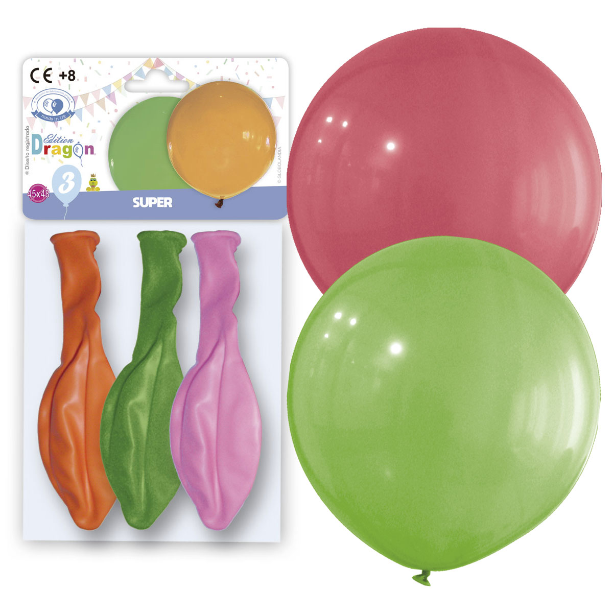 Globos Super 45x48 cm colores surtidos, blíster de 3 unidades