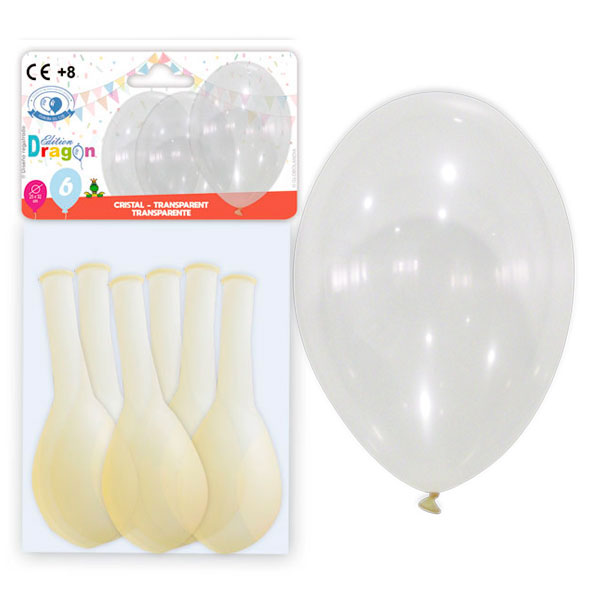 Globos cristal transparente 11" Edition Dragon - bolsa con solapa 6 uds