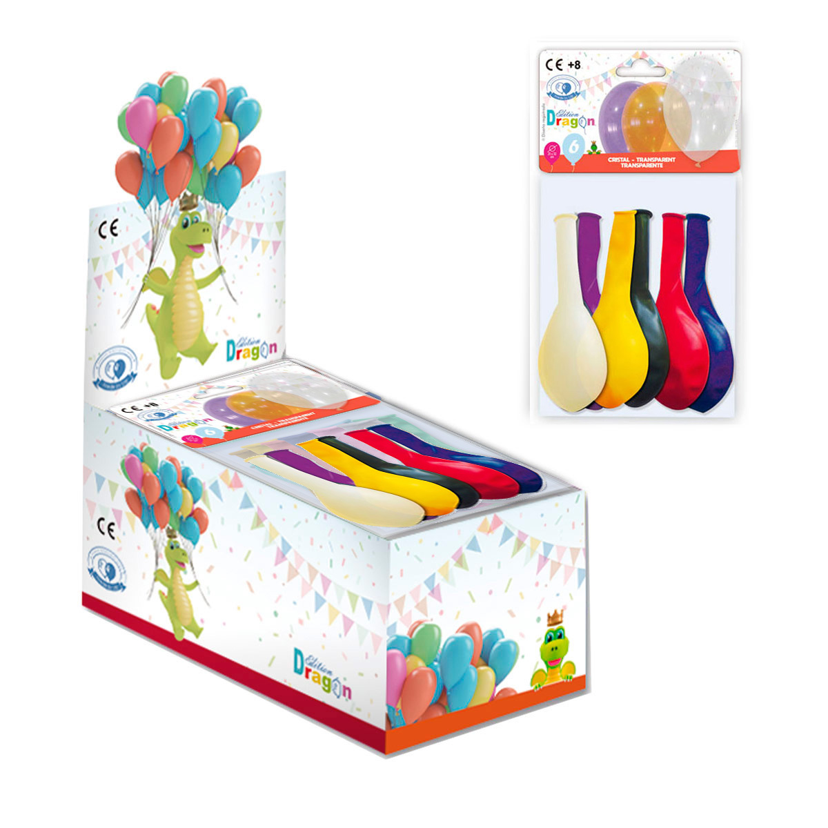 Blíster 6 globos látex 11" cristal colores surtidos Edition Dragon