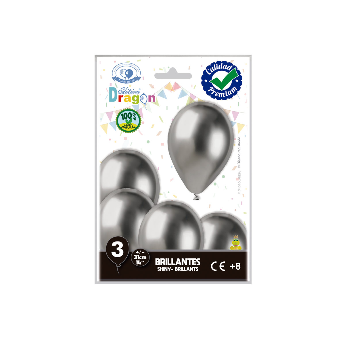 Globos látex 14" brillante gris espacial - Edition Dragon, bolsa de 3