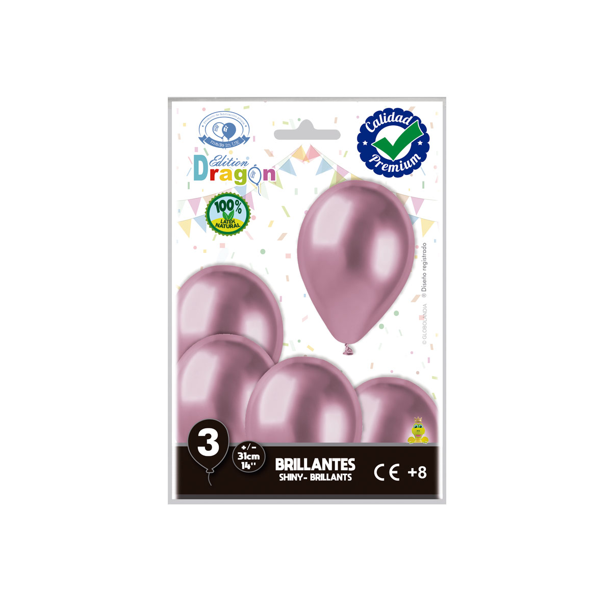 Bolsa 3 globos brillantes 14" rosa espejo Edition Dragon