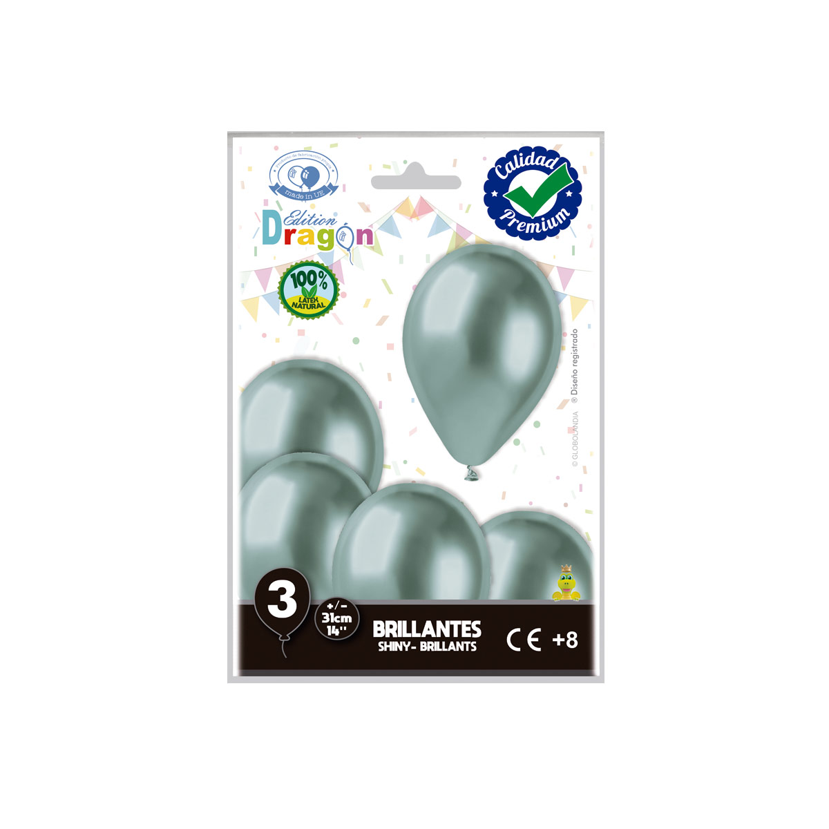Globos látex 14" Verde Espejo Brillante — bolsa de 3 (Edition Dragon)