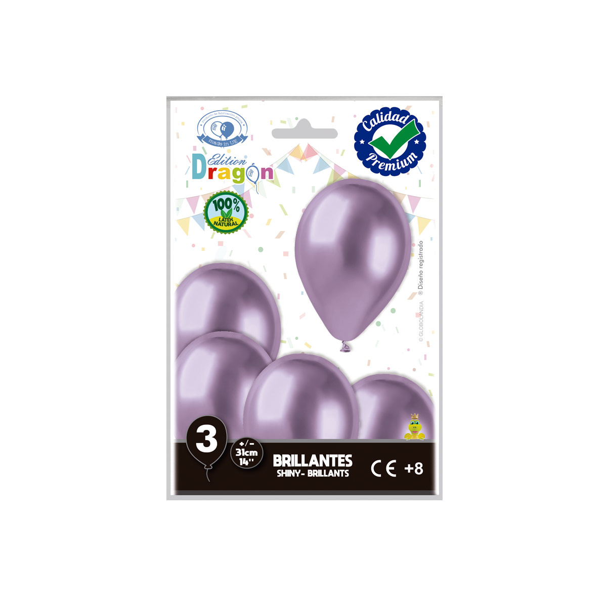 Globos látex 31 cm lila espejo brillante – bolsa de 3 (Edition Dragon)
