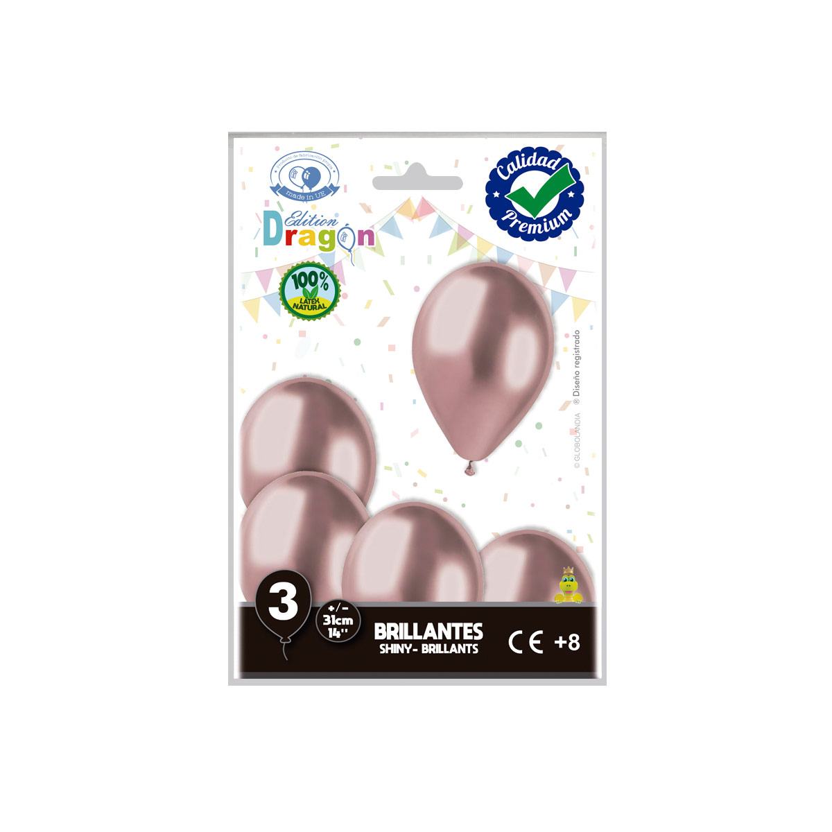 Globos látex oro rosa espejo brillante 31 cm - Bolsa de 3 unidades