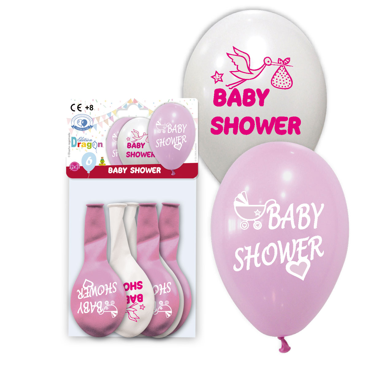 Bolsa 6 globos impresos Baby Shower Niña Edition Dragón