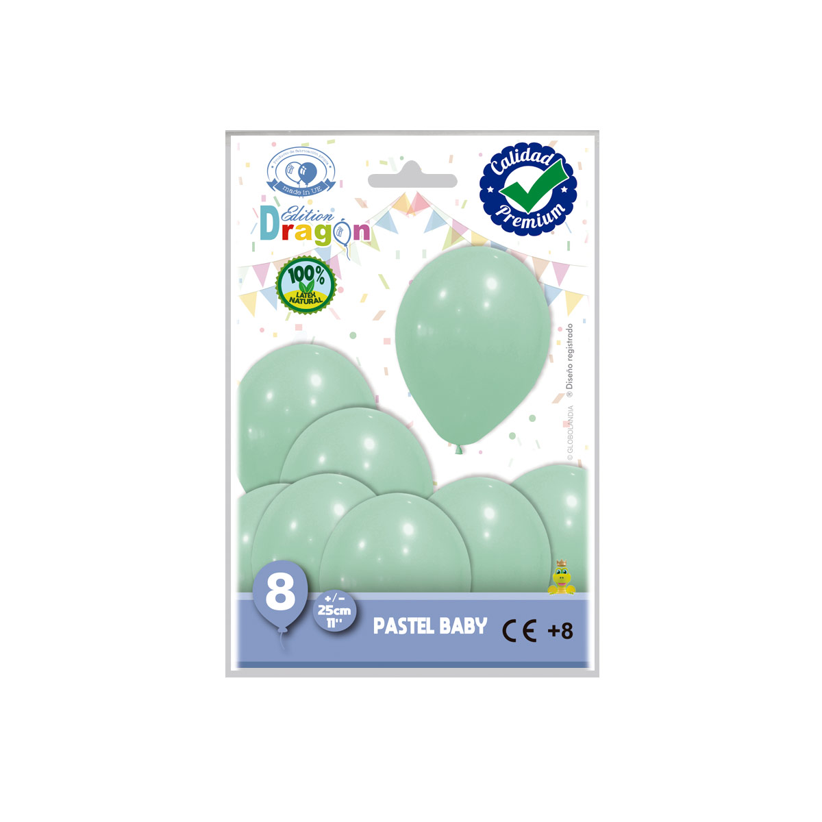 Globos Edition Dragon Pastel Baby 11" Verde Menta - Bolsa 8 uds
