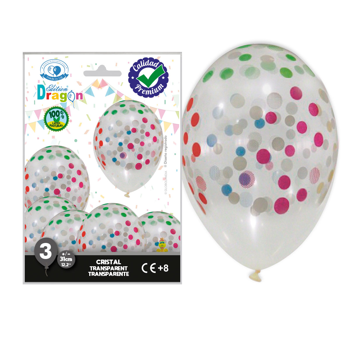 Globos transparentes con lunares de colores 31 cm - Bolsa 3 uds. Edition Dragon