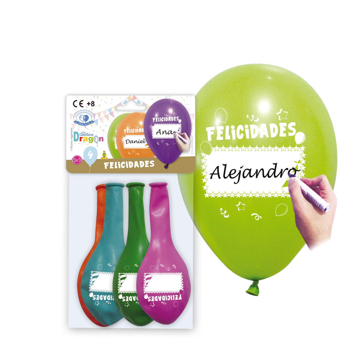 Globos 12" impresos "Felicidades" personalizables Mix – Bolsa de 4