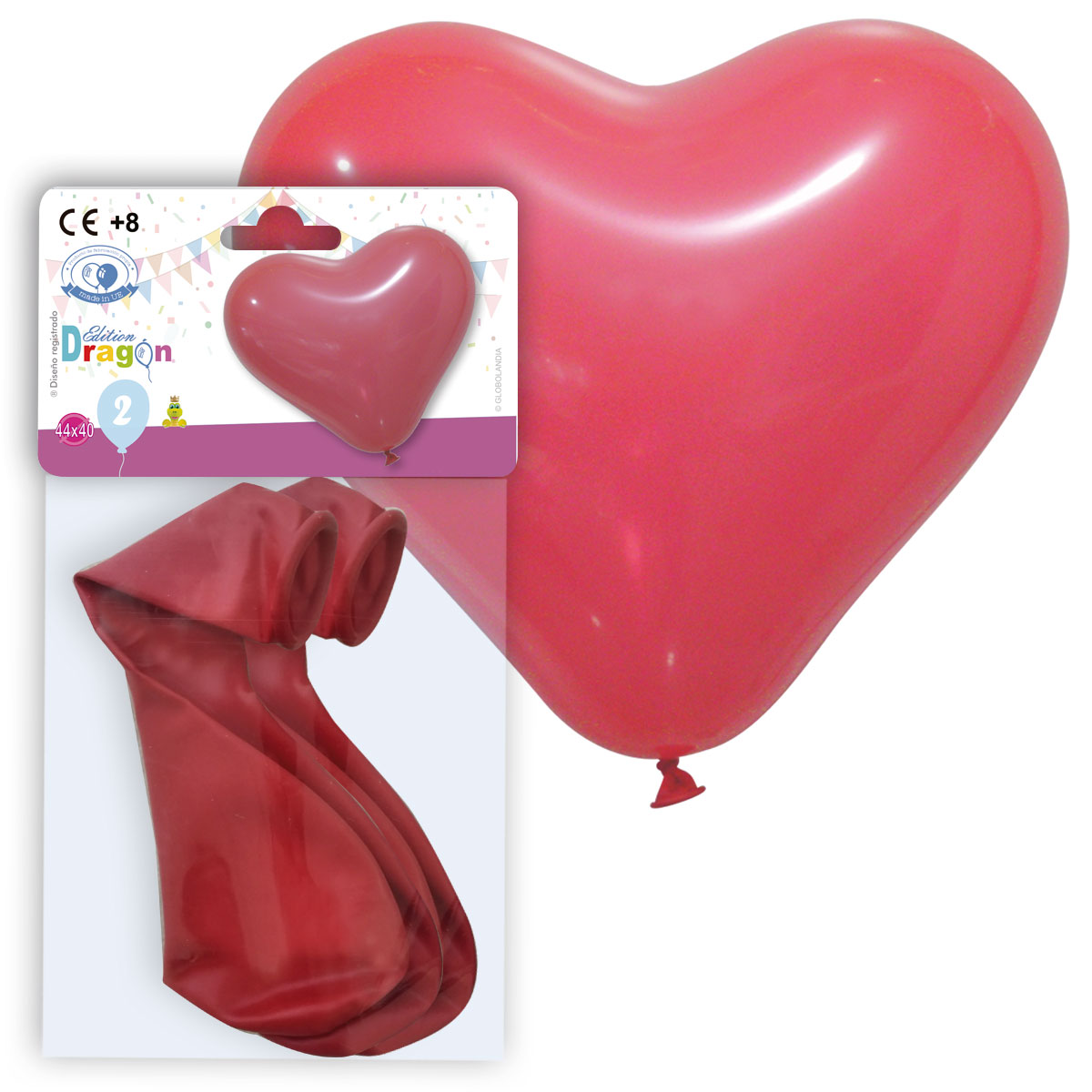 Globo corazón látex 44 cm Edition Dragon, bolsa de 2 - colores surtidos