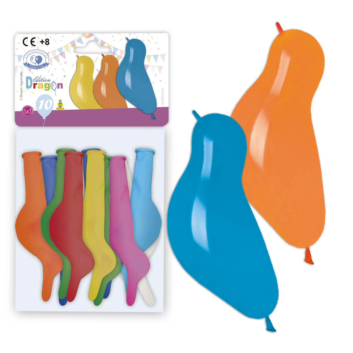 Globos Pajarito Edición Dragón 11x35 cm Colores Surtidos - Bolsa 10 uds