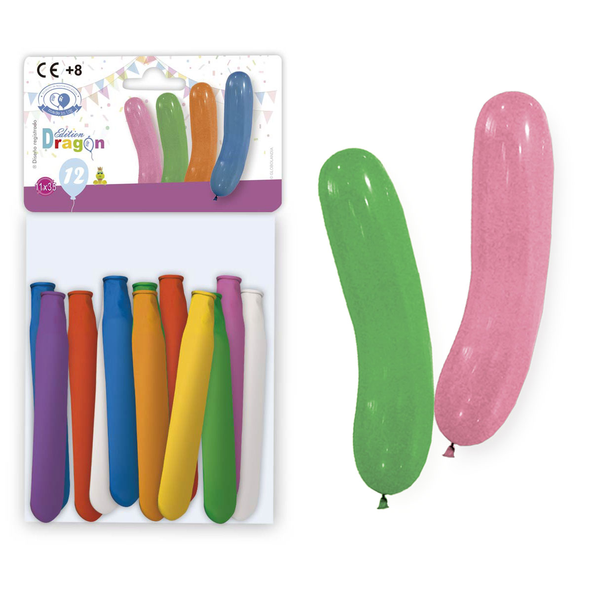 Globos Zepelín Ed. Dragón 11x35 cm Colores Surtidos - Bolsa 12 uds