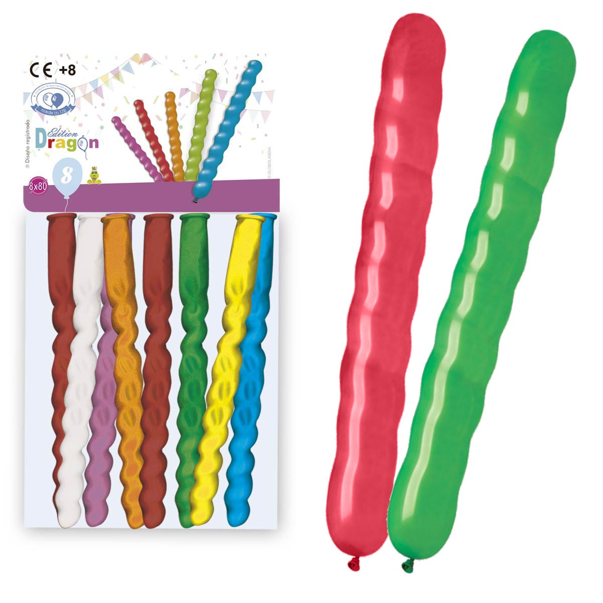 Bolsa 8 globos trencilla Dragon 35 cm colores surtidos