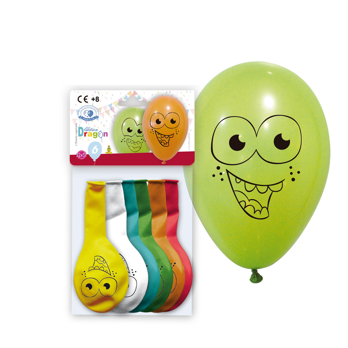 Globos impresos Caras y Ojos 10" - bolsa de 6 unidades