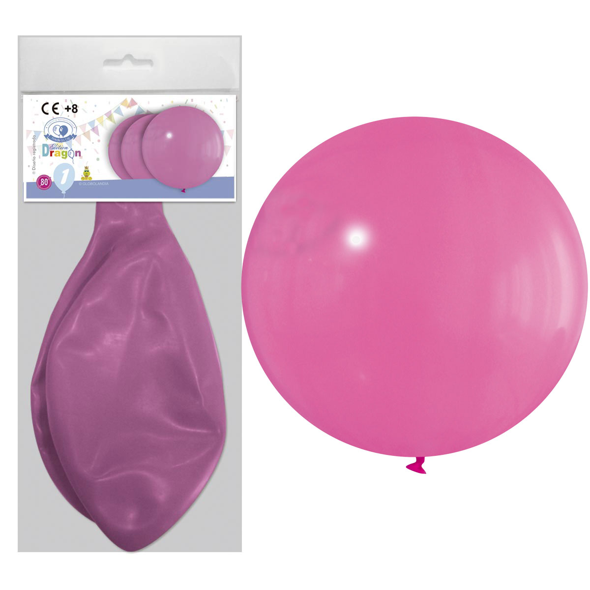 Globo látex gigante 80 cm rosa Edition Dragon, bolsa individual con solapa