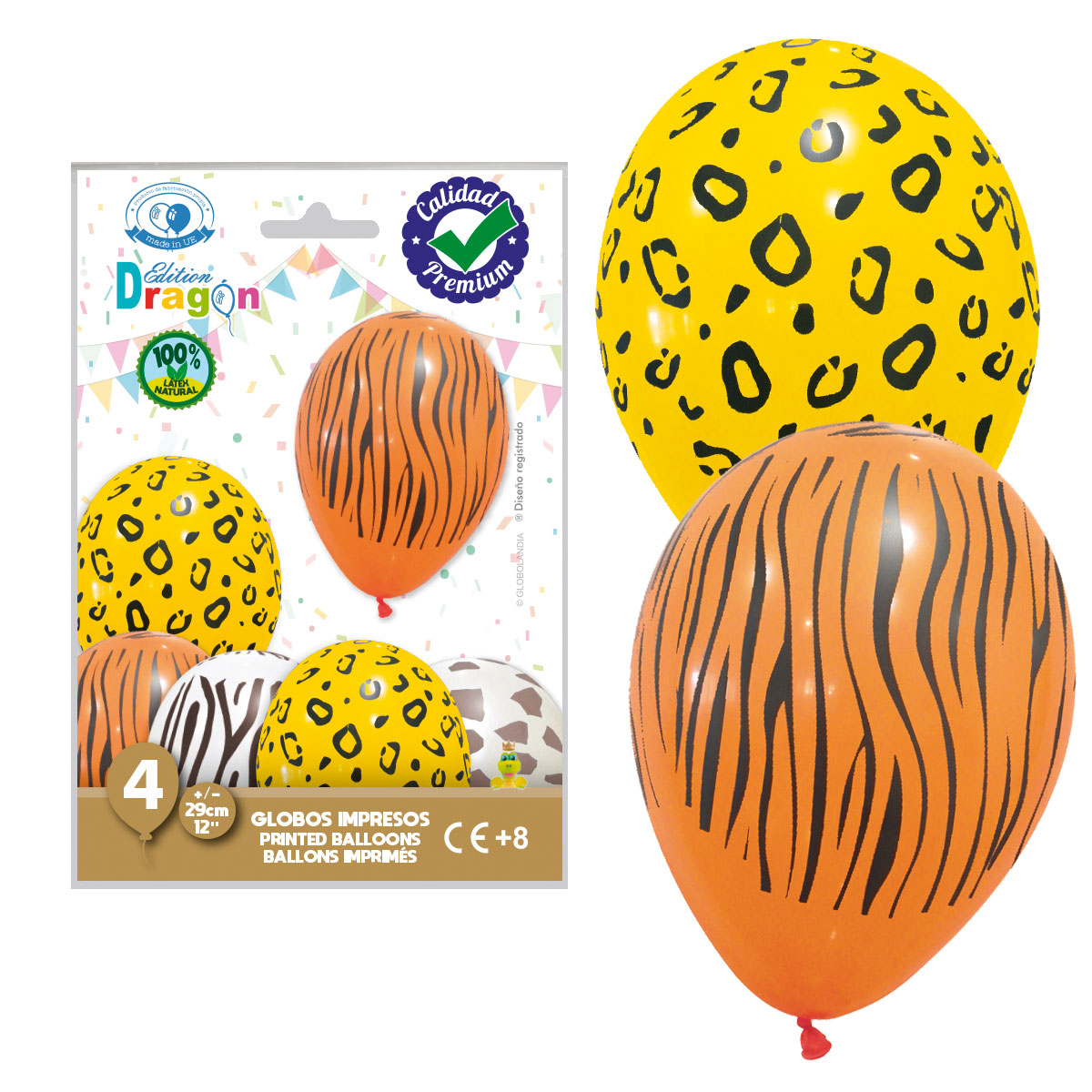 Globos impresos Safari 29 cm Edition Dragón - Bolsa de 4