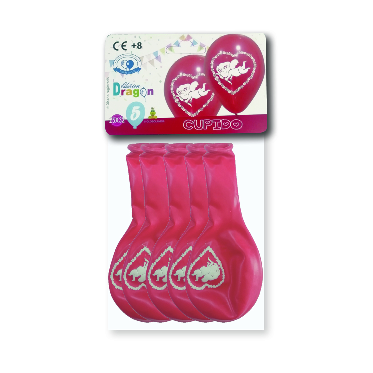 Bolsa 5 globos Cupido 11" rojo impresos - Edition Dragón