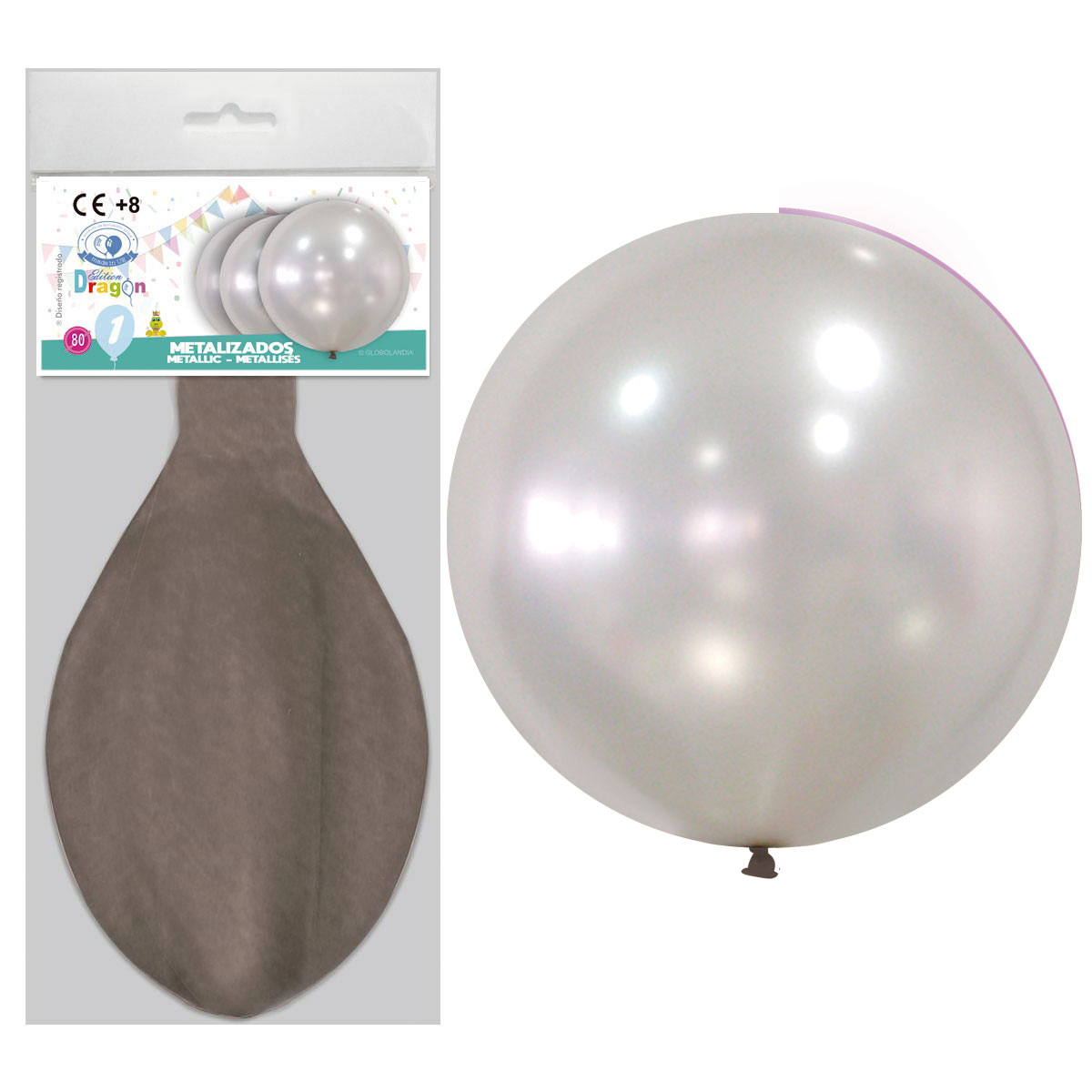 Bolsa 1 globo metalizado plata 80 cm — Edition Dragon