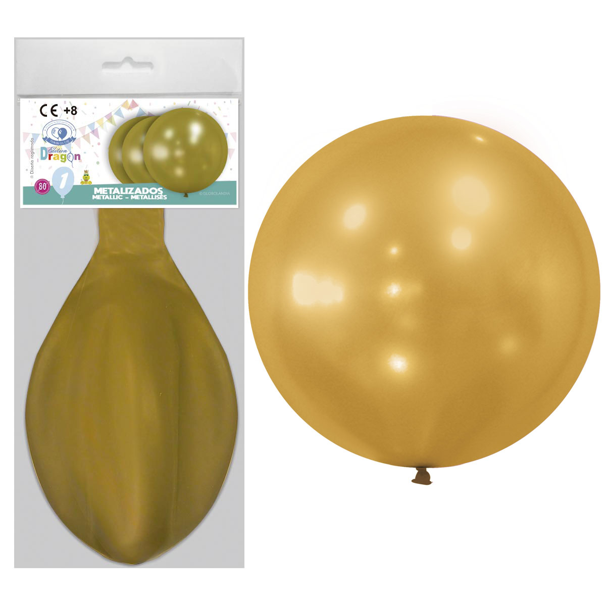 Globo metalizado oro 80 cm en bolsa individual con solapa