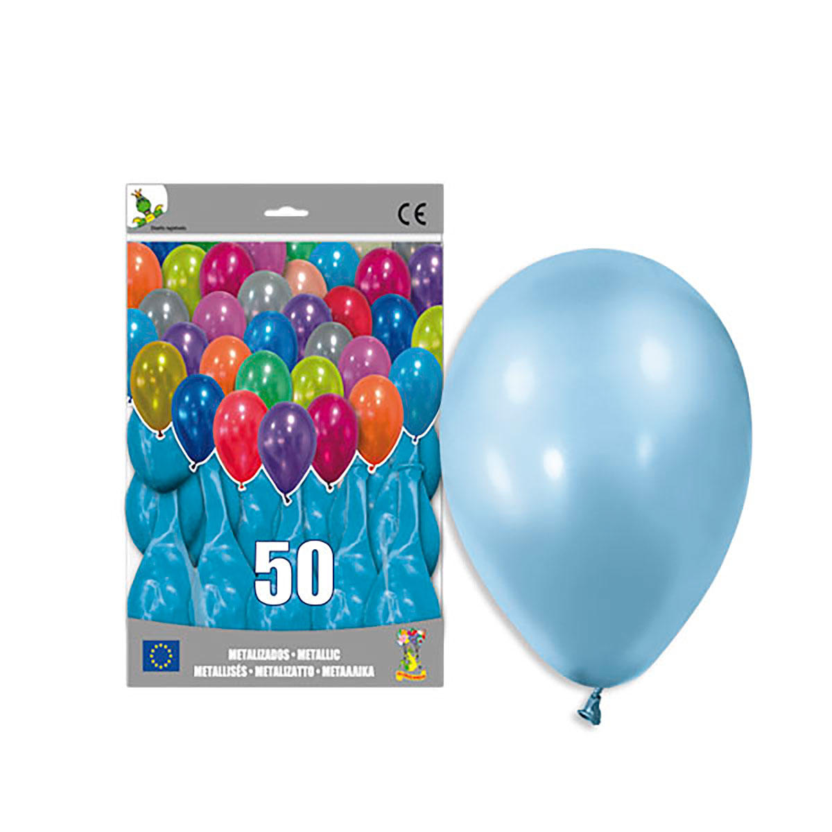 Globo metalizado 12" celeste liso – Bolsa 50