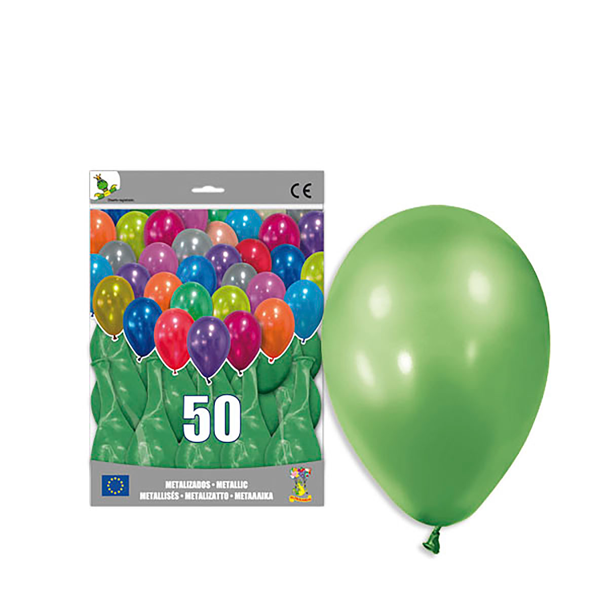 Globos metalizados verdes 12" lisos - Bolsa 50 unidades