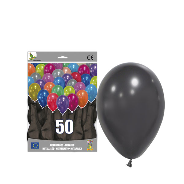 Globo metalizado 12" negro - Bolsa 50 unidades