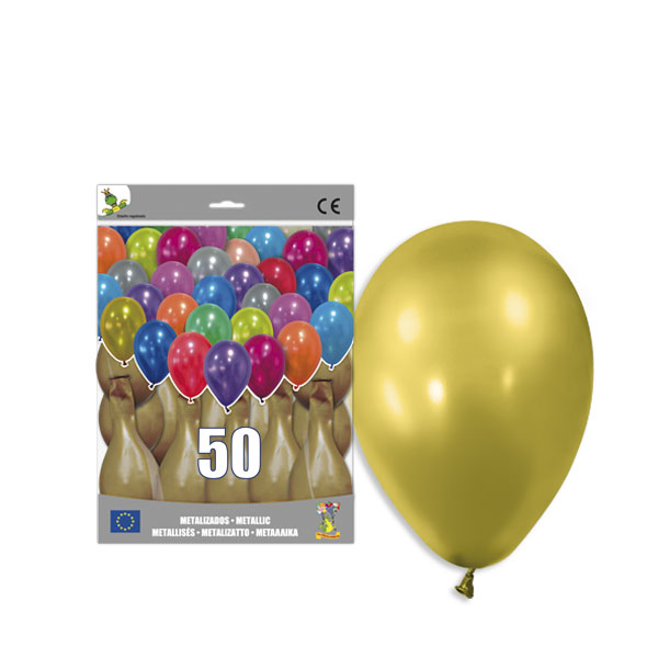 Globo látex metalizado dorado 12" liso - Bolsa 50
