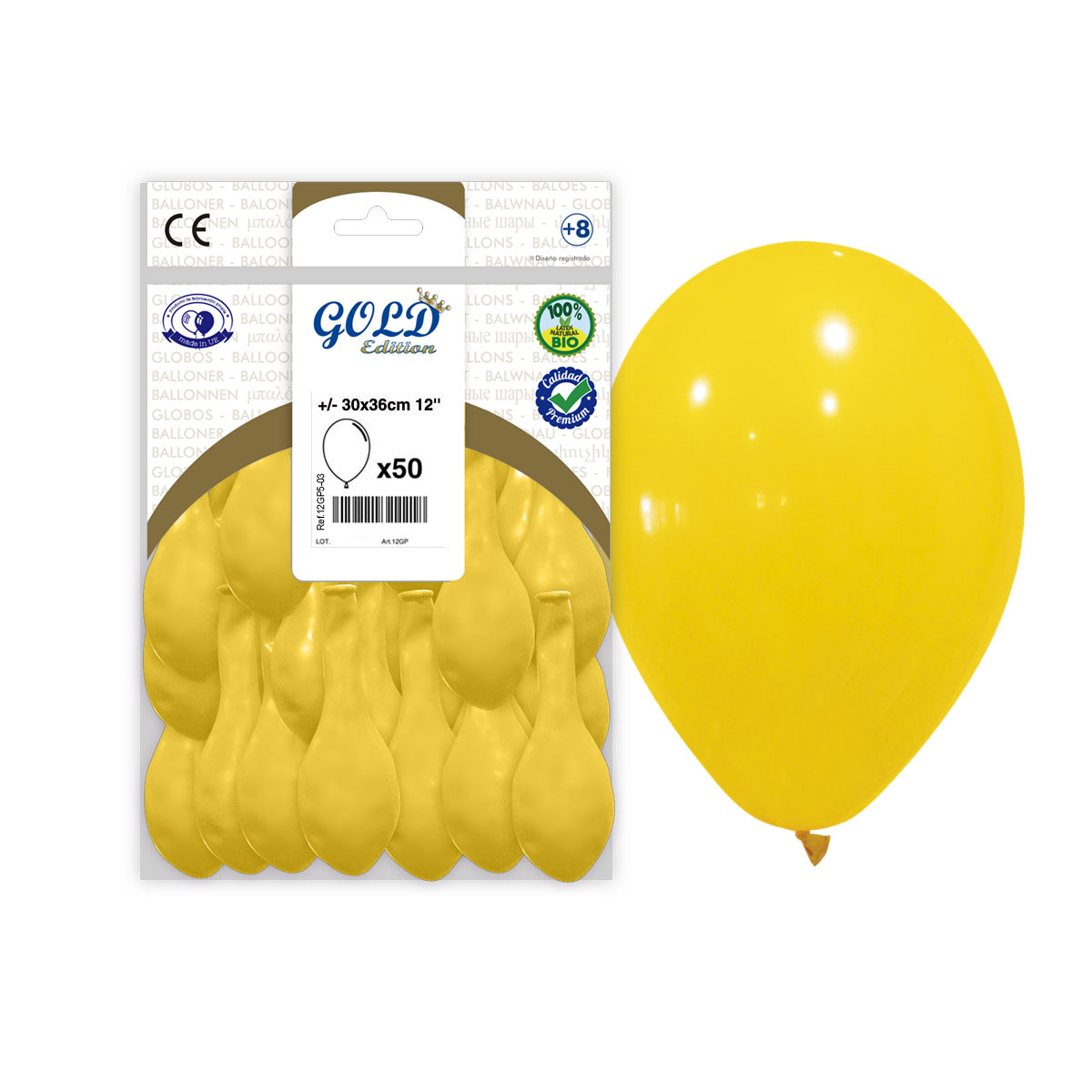Globo de látex 12" amarillo oscuro Gold Edition - Bolsa 50
