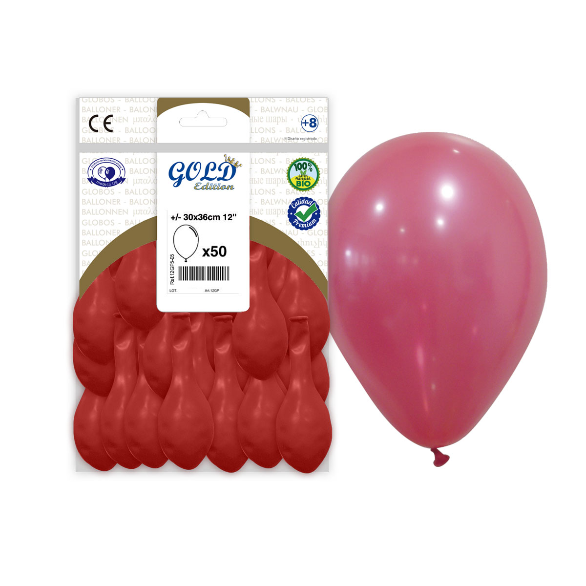 12" Gold Edition Plain Red Latex Balloon - Bag of 50