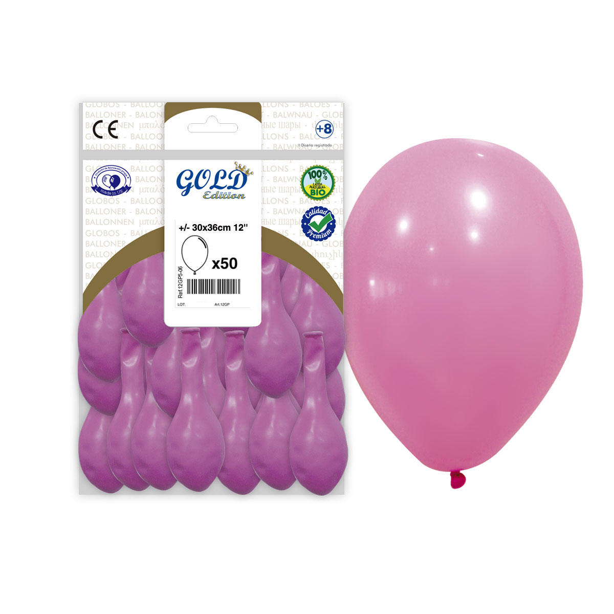 Globo látex Rosa 30 cm Gold Edition – Bolsa 50