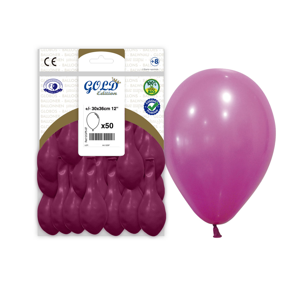 Globo Látex Fucsia 30 cm 12" Gold Edition - Bolsa 50