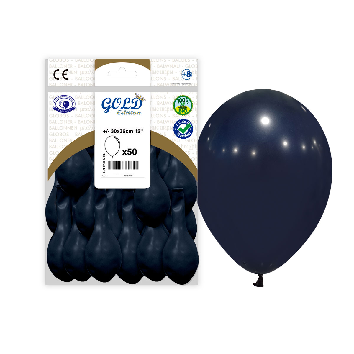 Globo látex 12" Gold Edition Azul Navy - Bolsa 50