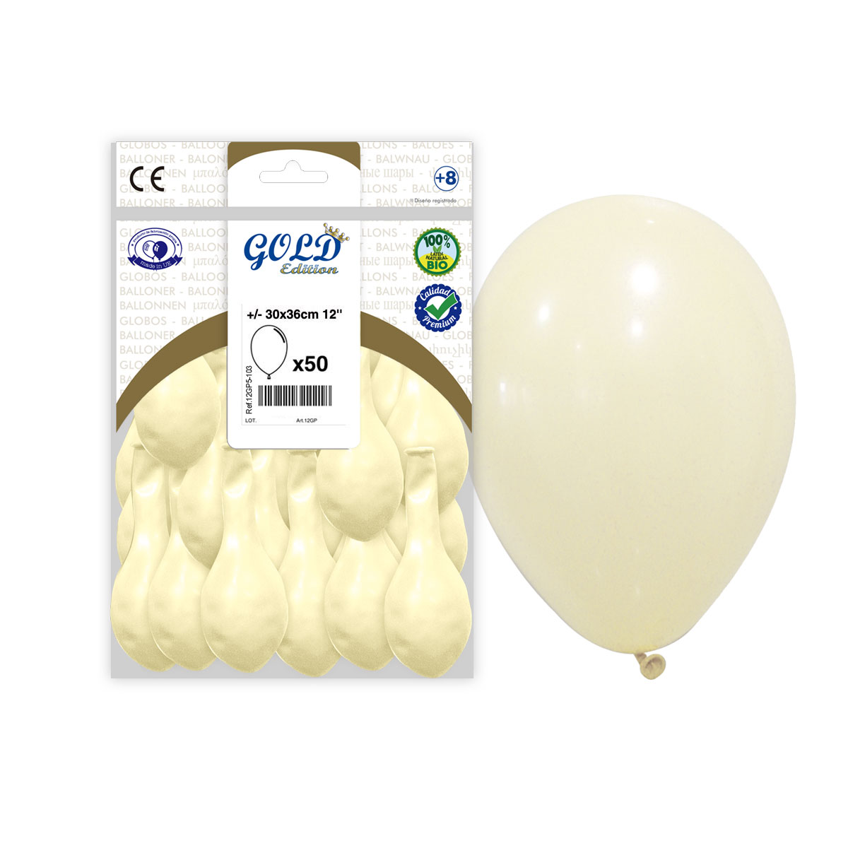 Globos 12" Butter nacarado Gold Edition - Bolsa 50