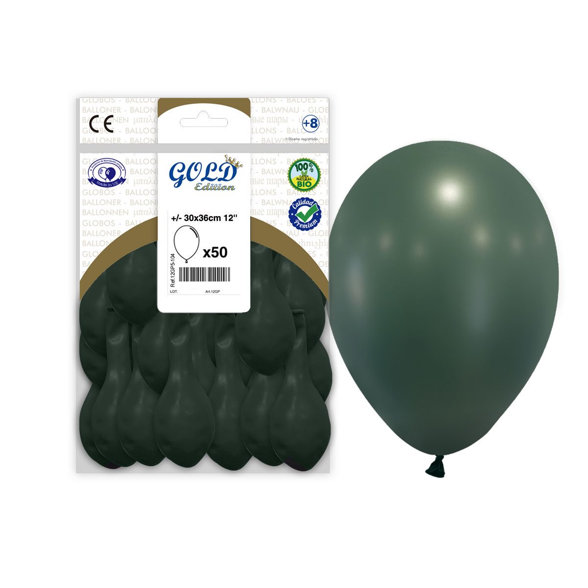 Globos Esmeralda 30 cm Gold Edition – Bolsa 50