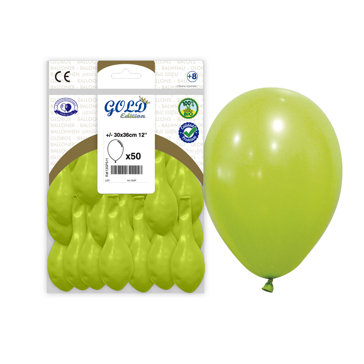 Globos látex 12" Verde Pistacho Gold Edition – Bolsa 50