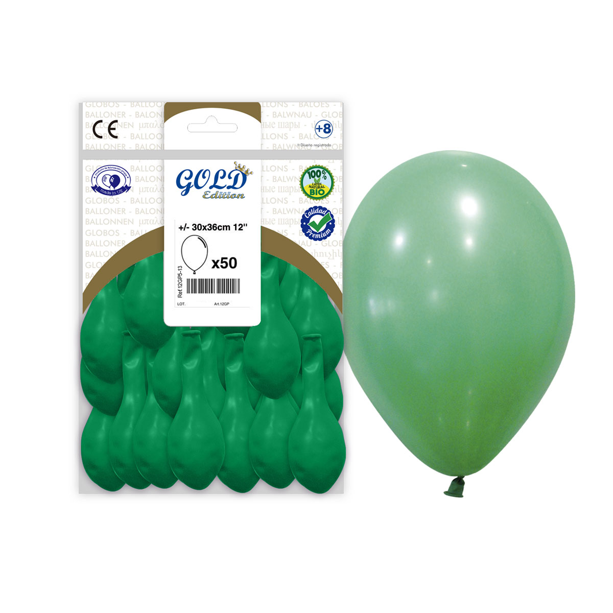 Globos de látex 12" verde oscuro Gold Edition - Bolsa 50