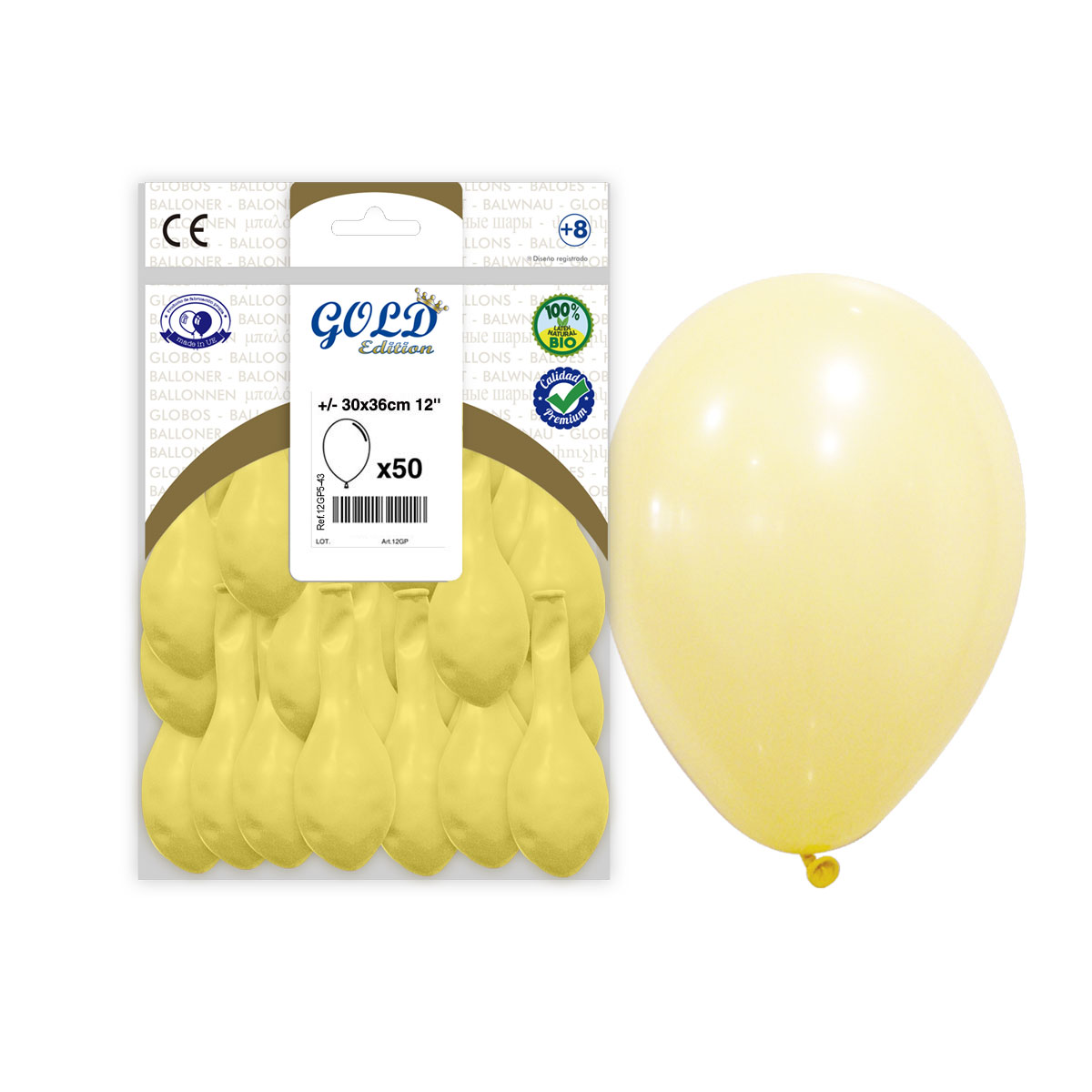 Globos Amarillo Claro Pastel 12" Gold Edition - Bolsa 50