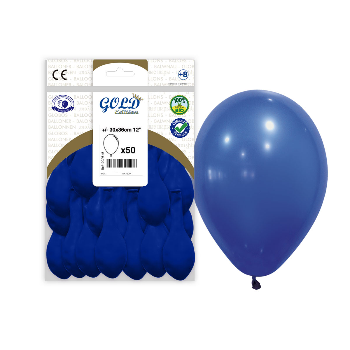 Globo látex 12" Azul Oscuro Gold Edition - Bolsa 50