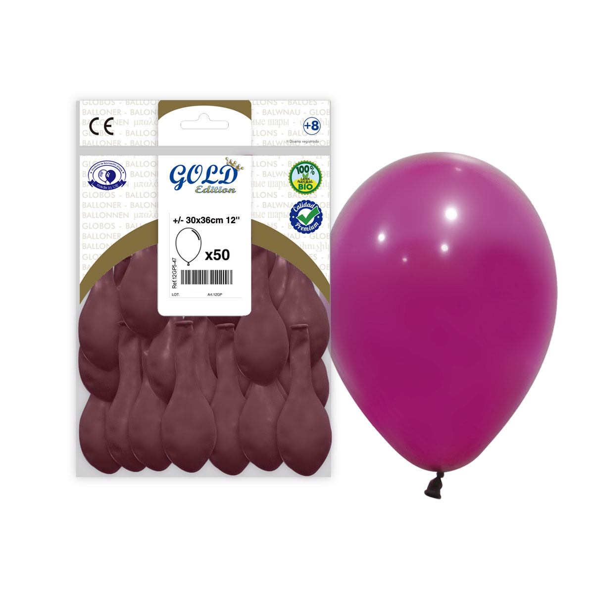 Globo látex 12" Burdeos Gold Edition - Bolsa 50