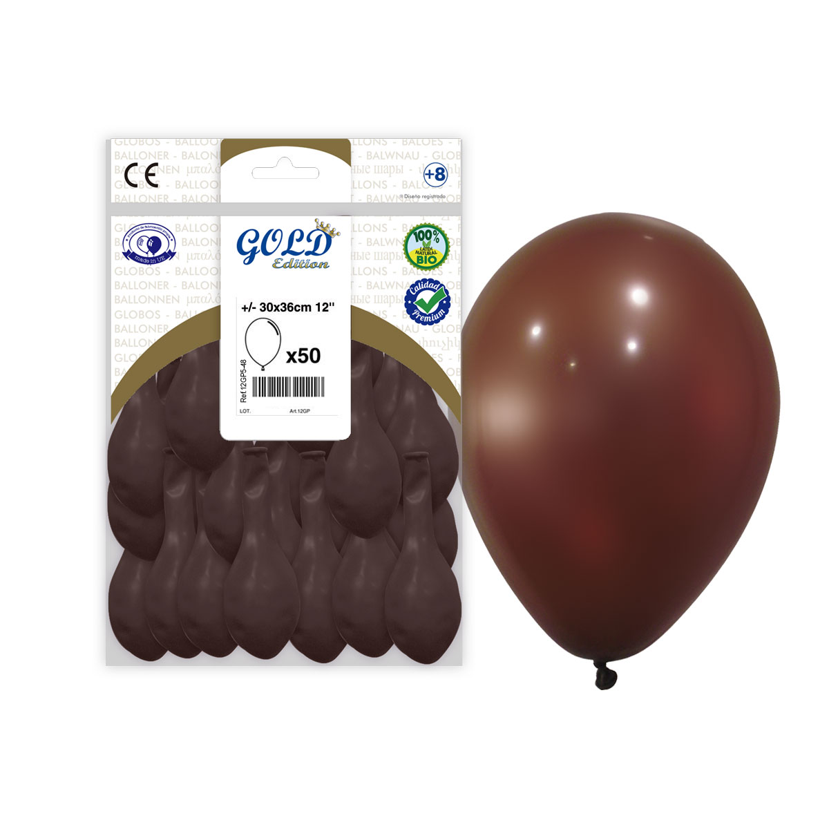 Brown Latex Balloon 12" (30x36 cm) Gold Edition – Bag of 50
