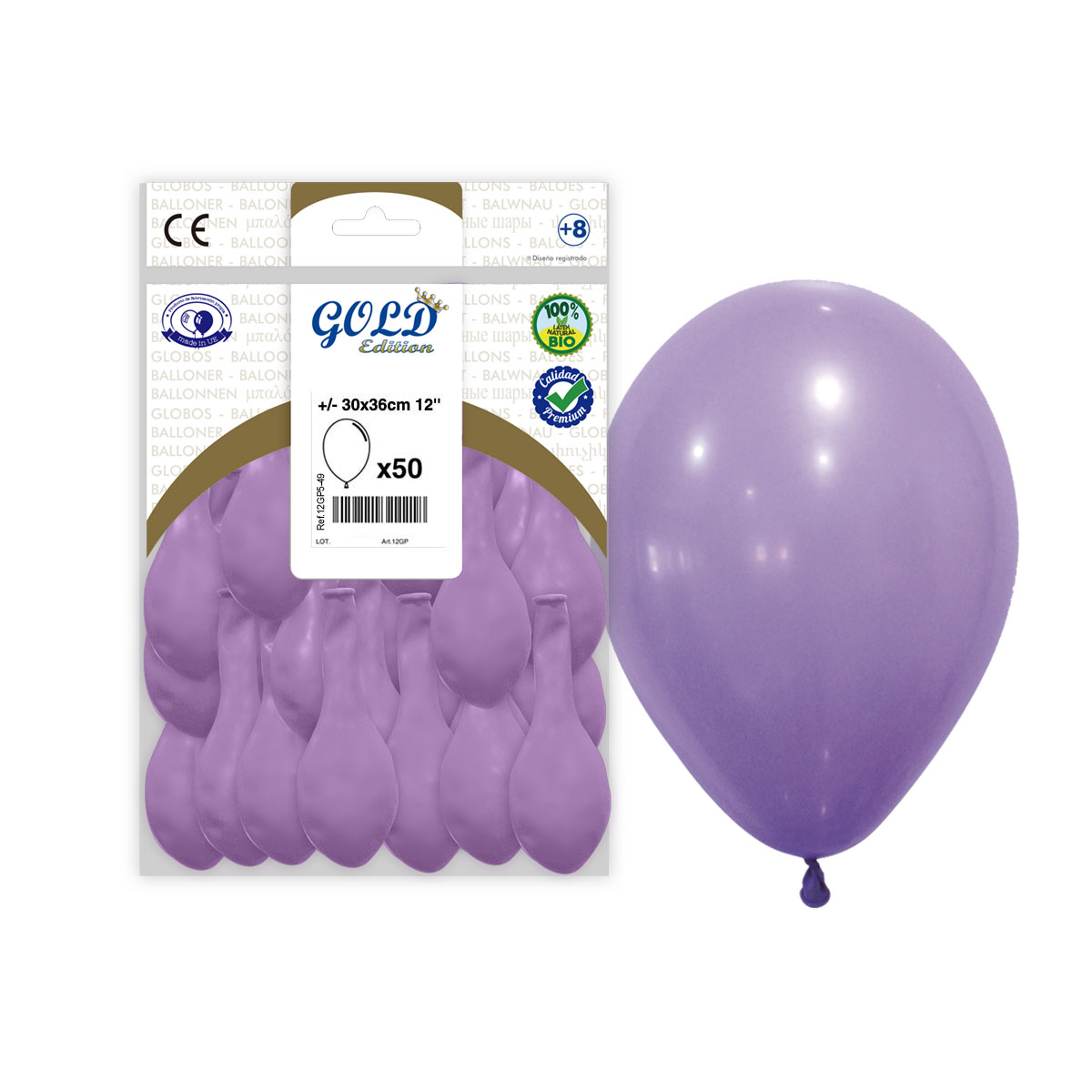 Globo látex Lavanda 12" Gold Edition · Bolsa 50