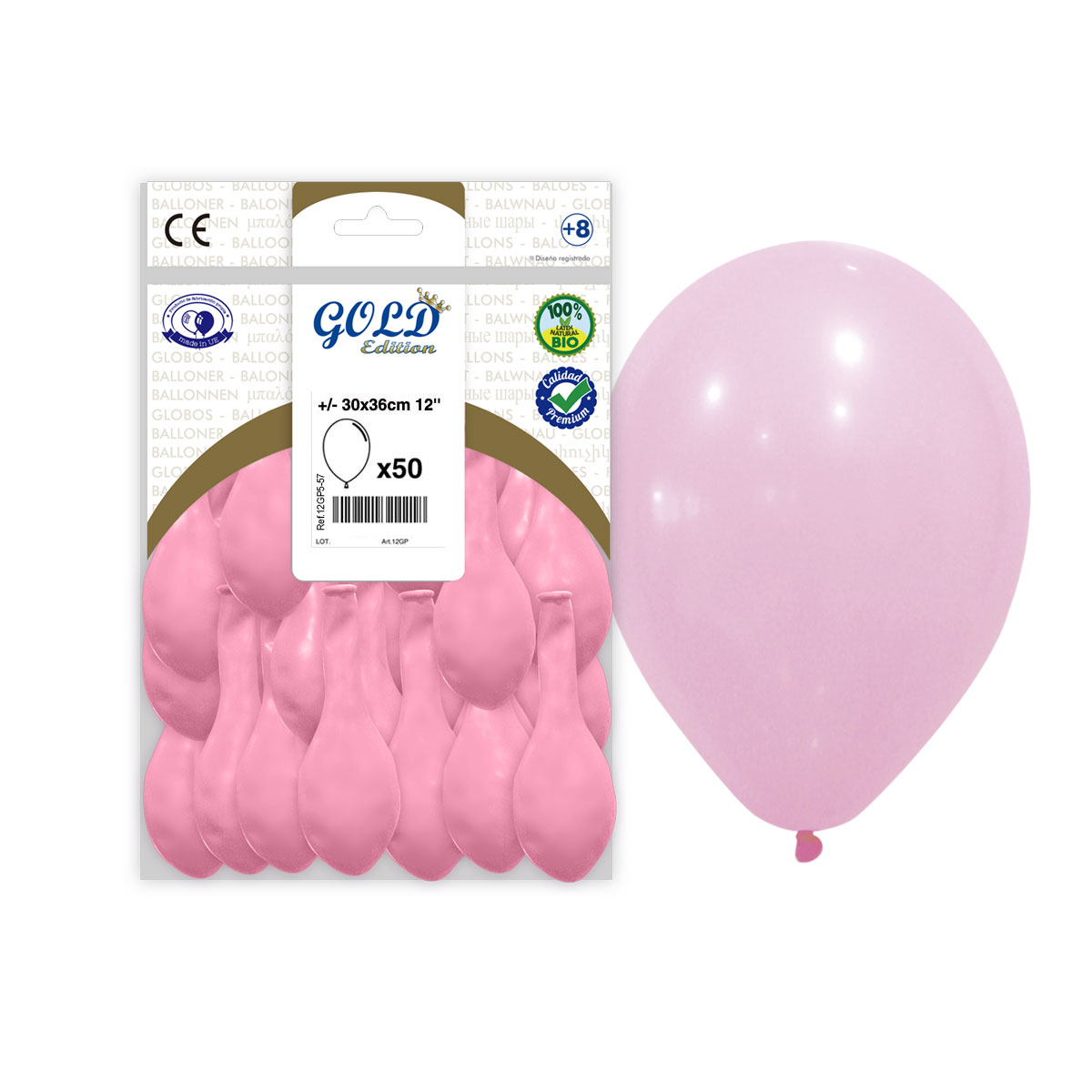 Globos látex 30 cm rosa pastel Gold Edition - Bolsa 50