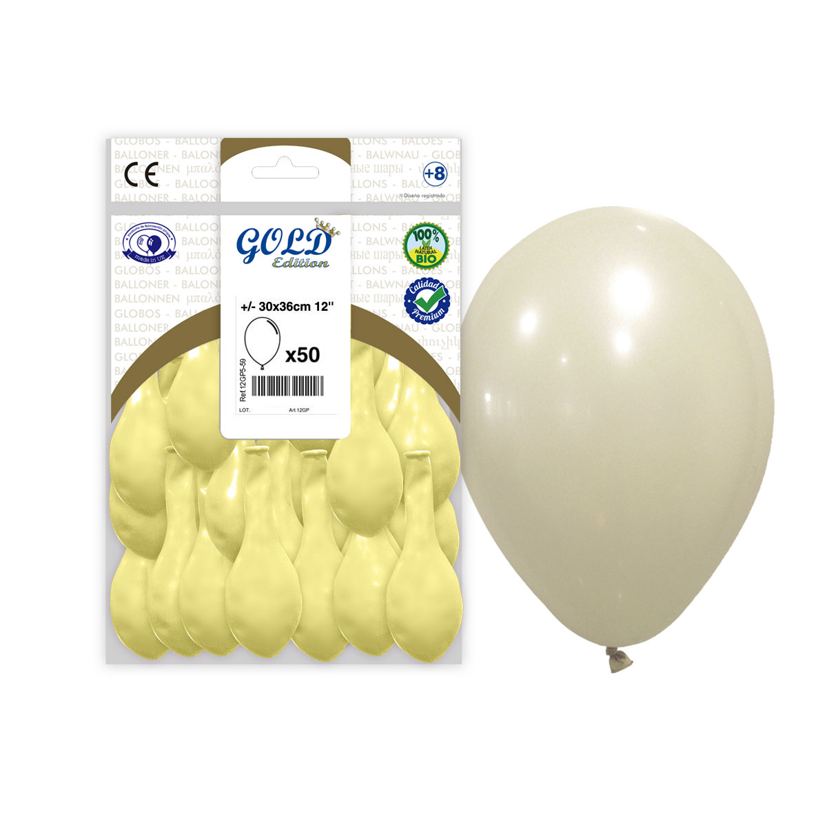 Globos Marfil Pastel 30x36 cm 12" Gold Edition - Bolsa 50