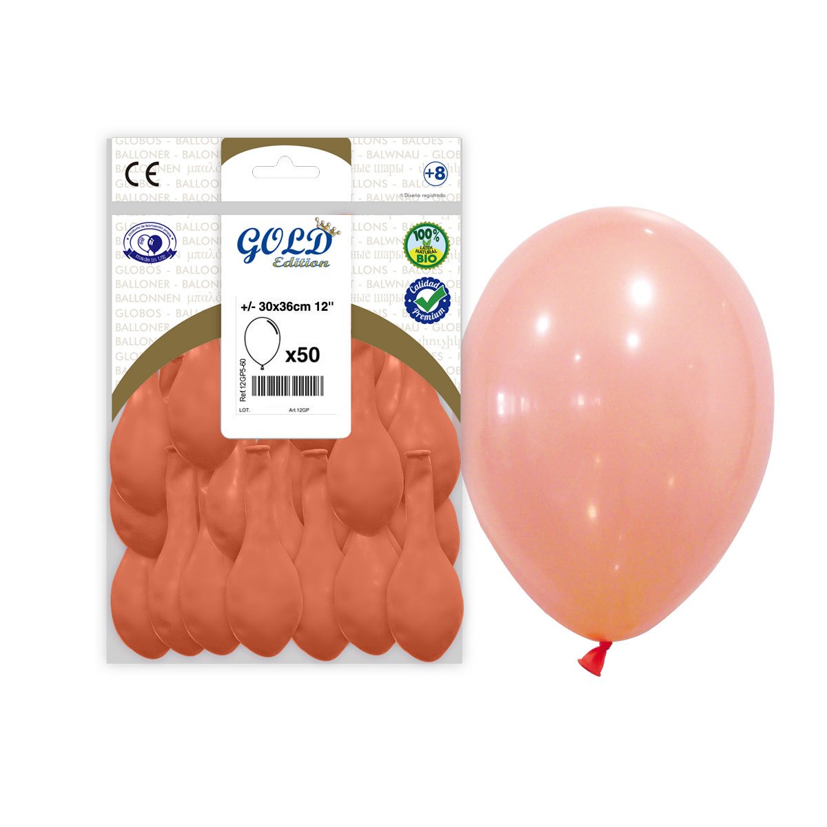 Globos látex 12" Salmón Gold Edition - Bolsa 50 uds