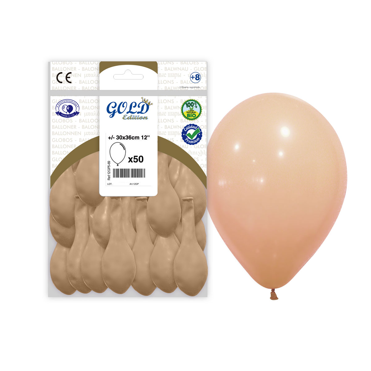 Globo látex 12" Nude Gold Edition · Bolsa 50