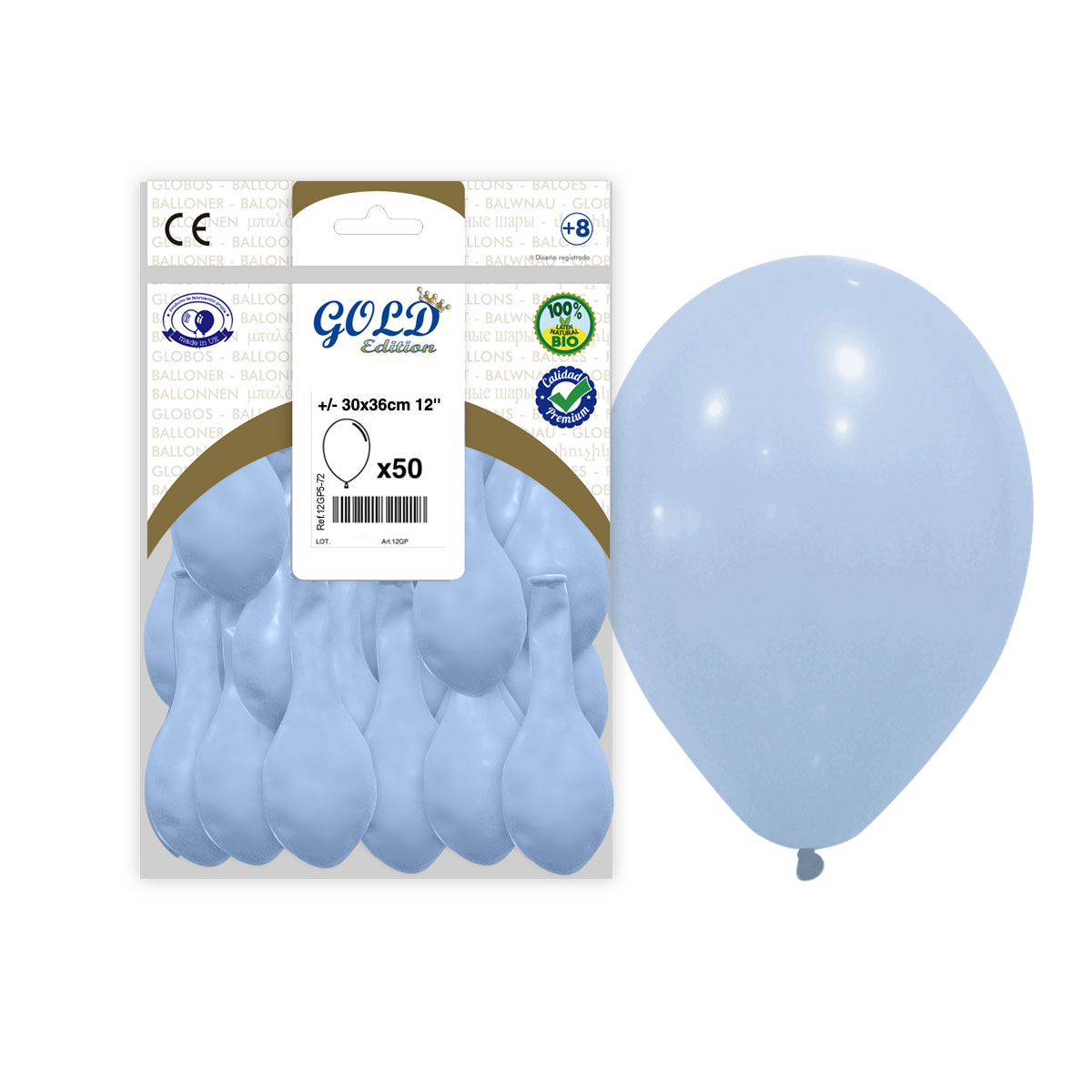 Globos de látex azul bebé pastel 30 cm (12") Gold Edition - Bolsa 50