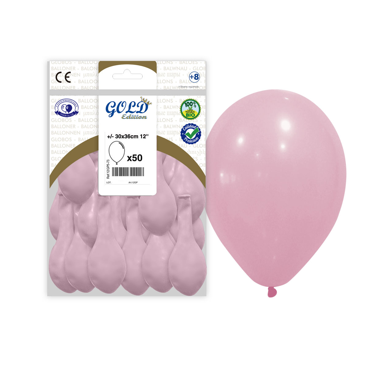 Globos de látex Rosa Bebé pastel 12" (30x36 cm) Gold Edition – Bolsa 50
